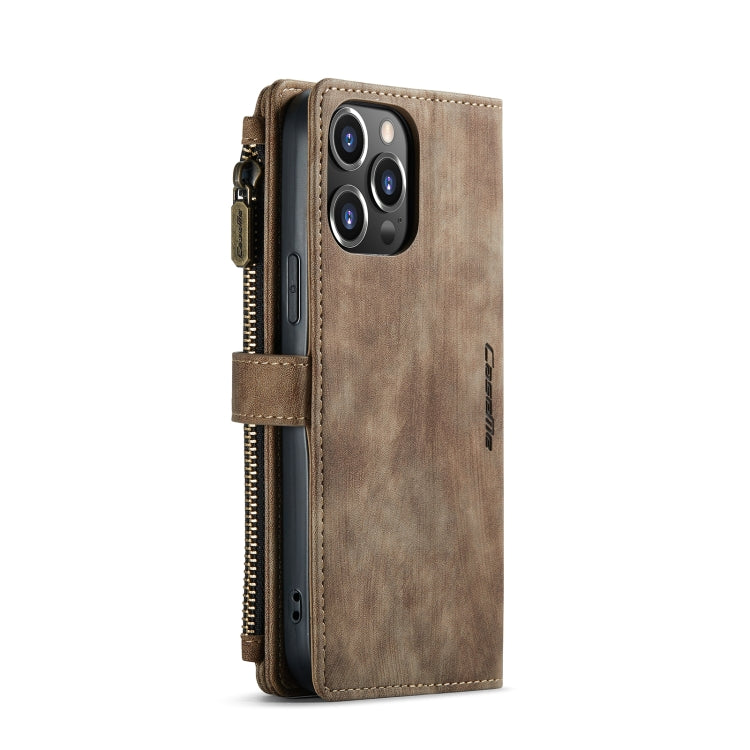 For iPhone 13 Pro Max CaseMe-C30 PU + TPU Multifunctional Horizontal Flip Leather Case with Holder & Card Slot & Wallet & Zipper Pocket (Brown) - free shipping - PMC Jewellery - Order now!