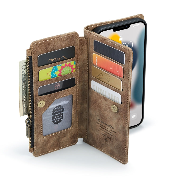 For iPhone 13 Pro Max CaseMe-C30 PU + TPU Multifunctional Horizontal Flip Leather Case with Holder & Card Slot & Wallet & Zipper Pocket (Brown) - free shipping - PMC Jewellery - Order now!