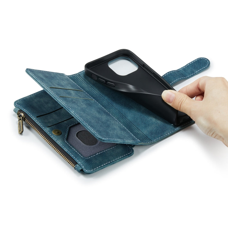 For iPhone 13 mini CaseMe-C30 PU + TPU Multifunctional Horizontal Flip Leather Case with Holder & Card Slot & Wallet & Zipper Pocket (Blue) - free shipping - PMC Jewellery - Order now!