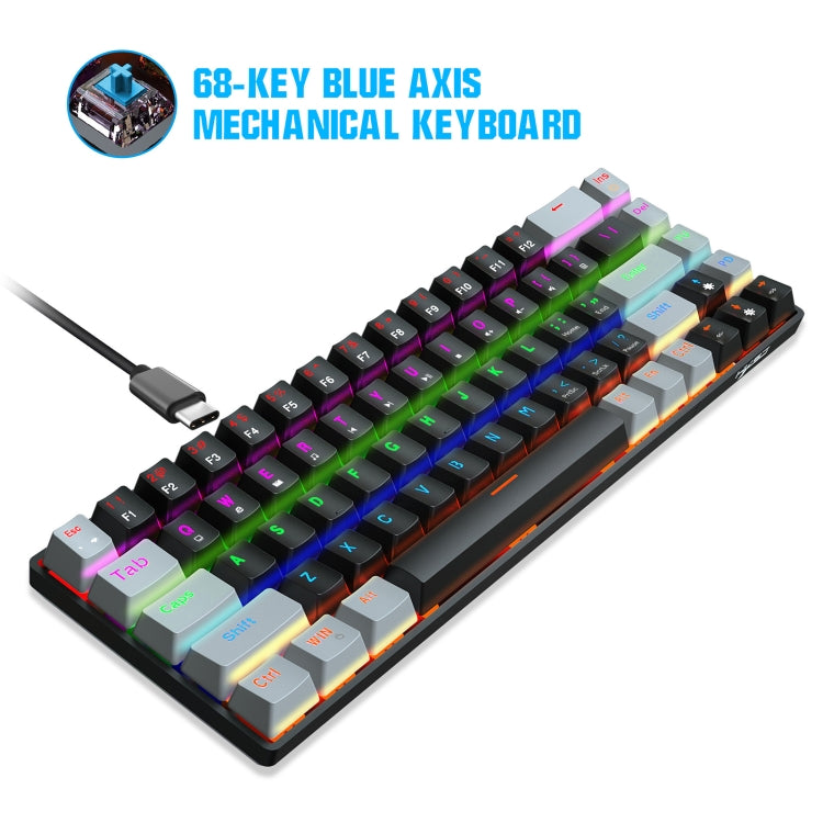 HXSJ V800 68 Keys Type-C Wired Cool Backlight Mechanical Keyboard(Blue Shaft) - free shipping - PMC Jewellery - Order now!