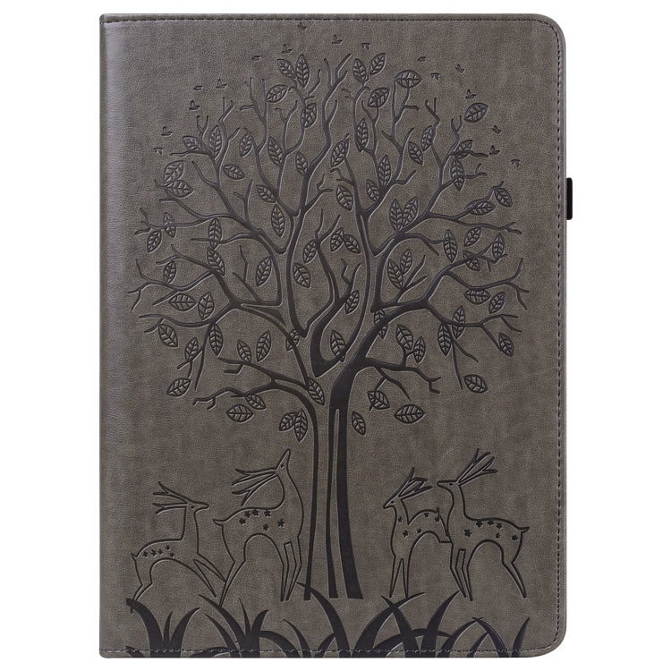 For Huawei MediaPad T3 10 Tree & Deer Pattern Pressed Printing Horizontal Flip PU Leather Case with Holder & Card Slots(Grey) - Huawei by PMC TechLife | Online Shopping South Africa | PMC TechLife | Buy Now Pay Later Mobicred
