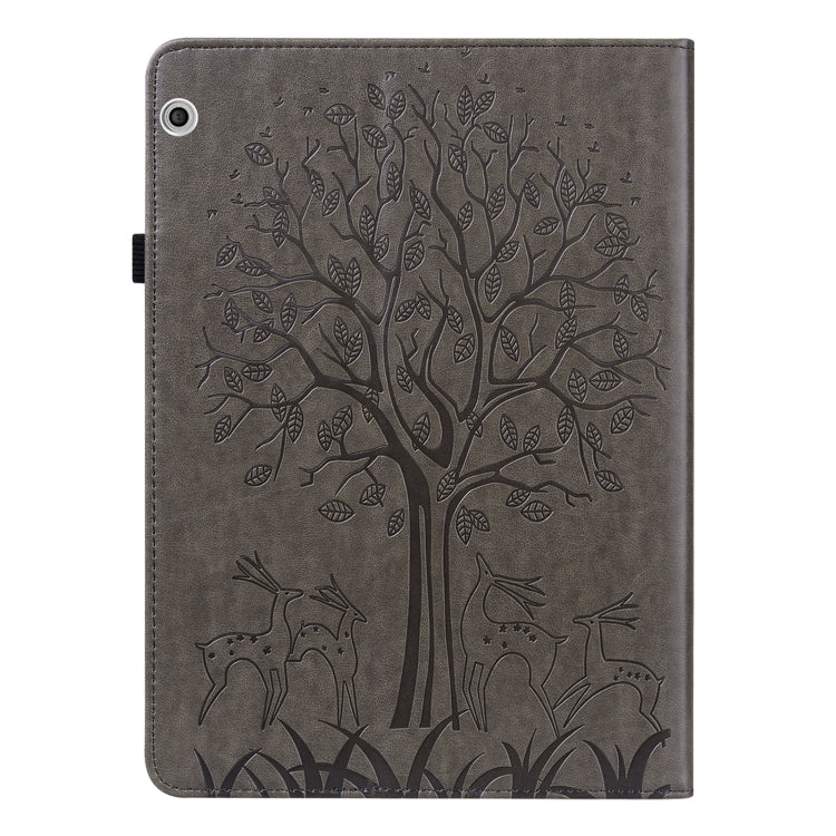 For Huawei MediaPad T3 10 Tree & Deer Pattern Pressed Printing Horizontal Flip PU Leather Case with Holder & Card Slots(Grey) - Huawei by PMC TechLife | Online Shopping South Africa | PMC TechLife | Buy Now Pay Later Mobicred