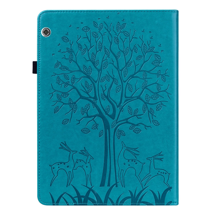 For Huawei MediaPad T5 Tree & Deer Pattern Pressed Printing Horizontal Flip PU Leather Case with Holder & Card Slots(Blue) - Huawei by PMC TechLife | Online Shopping South Africa | PMC TechLife | Buy Now Pay Later Mobicred