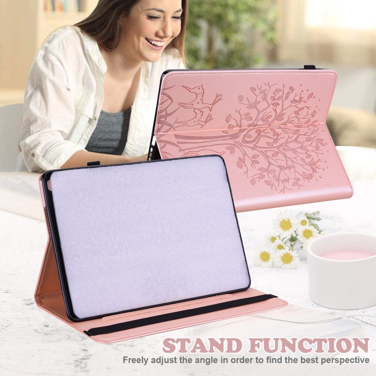 For Lenovo M10 TB-X505L Tree & Deer Pattern Pressed Printing Horizontal Flip PU Leather Case with Holder & Card Slots(Pink) - Lenovo by PMC TechLife | Online Shopping South Africa | PMC TechLife | Buy Now Pay Later Mobicred