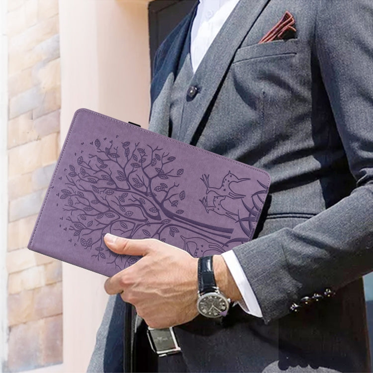 For Lenovo Tab M10 HD Gen 2 Tree & Deer Pattern Pressed Printing Horizontal Flip PU Leather Case with Holder & Card Slots(Purple) - Lenovo by PMC TechLife | Online Shopping South Africa | PMC TechLife | Buy Now Pay Later Mobicred