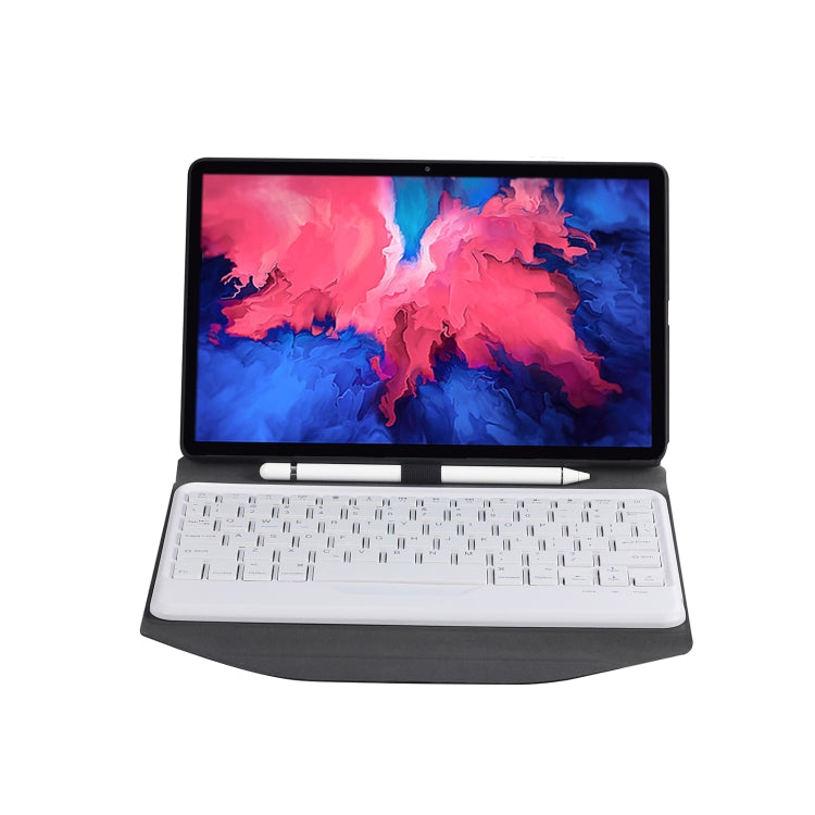 BM12 Diamond Texture Detachable Bluetooth Keyboard Leather Tablet Case with Pen Slot & Triangular Back Support For Lenovo Pad Plus 11 inch TB-J607F / Tab P11 11 inch TB-J606F(Black White) - free shipping - PMC TechLife - Order now!
