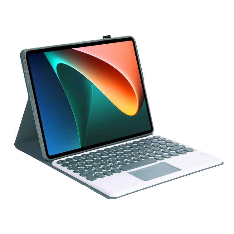 Y0N5-A TPU Tablet Case Lambskin Texture Round Keycap Bluetooth Keyboard Leather Tablet Case with Holder & Touchpad For Xiaomi Pad 5 / 5 Pro(Dark Green + Dark Green) - Others Keyboard by PMC TechLife | Online Shopping South Africa | PMC TechLife