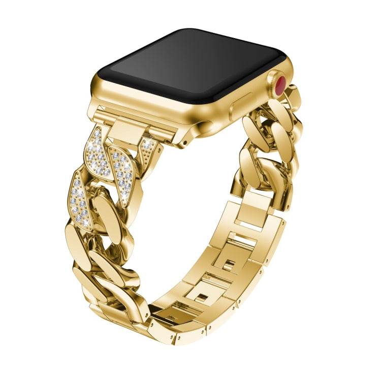 For Apple Watch Series 8&7 45mm / SE 2&6&SE&5&4 44mm / 3&2&1 42mm Single Row Denim Diamond Alloy Watch Band(Gold) - Watch Bands by PMC TechLife | Online Shopping South Africa | PMC TechLife | Buy Now Pay Later Mobicred