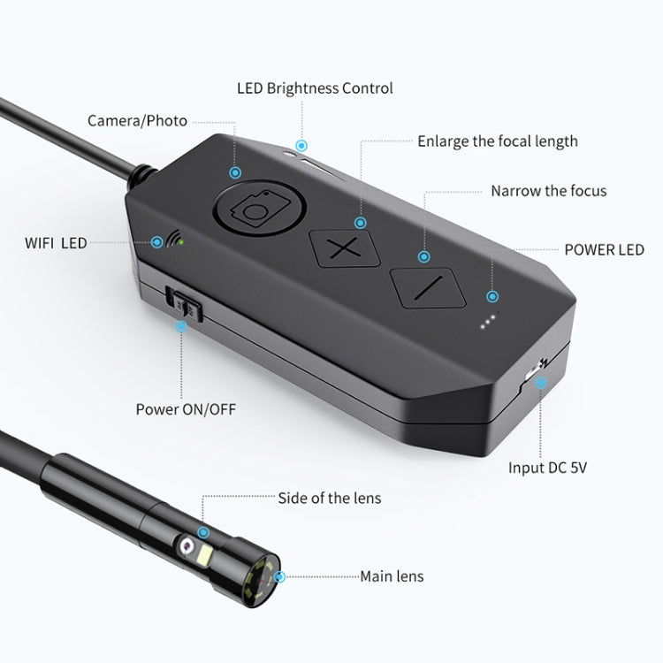 Y17 5MP 7.9mm Dual-lens HD Autofocus WiFi Industrial Digital Endoscope Zoomable Snake Camera, Cable Length:3.5m Hard Cable(Black) -  by PMC TechLife | Online Shopping South Africa | PMC TechLife | Buy Now Pay Later Mobicred