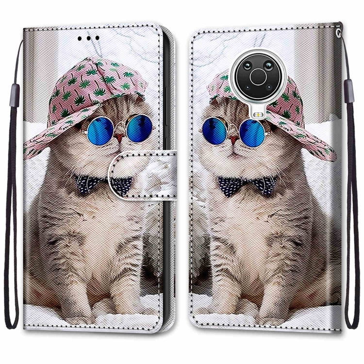 For Nokia G20 / G10 / 6.3 Coloured Drawing Cross Texture Horizontal Flip PU Leather Case with Holder & Card Slots & Wallet & Lanyard(Slant Hat Blue Mirror Cat) - Nokia Cases by PMC TechLife | Online Shopping South Africa | PMC TechLife | Buy Now Pay Later Mobicred