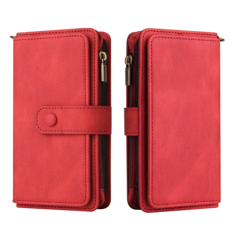 For OnePlus 9 Pro Skin Feel PU + TPU Horizontal Flip Leather Case With Holder & 15 Cards Slot & Wallet & Zipper Pocket & Lanyard(Red) - OnePlus Cases by PMC TechLife | Online Shopping South Africa | PMC TechLife | Buy Now Pay Later Mobicred
