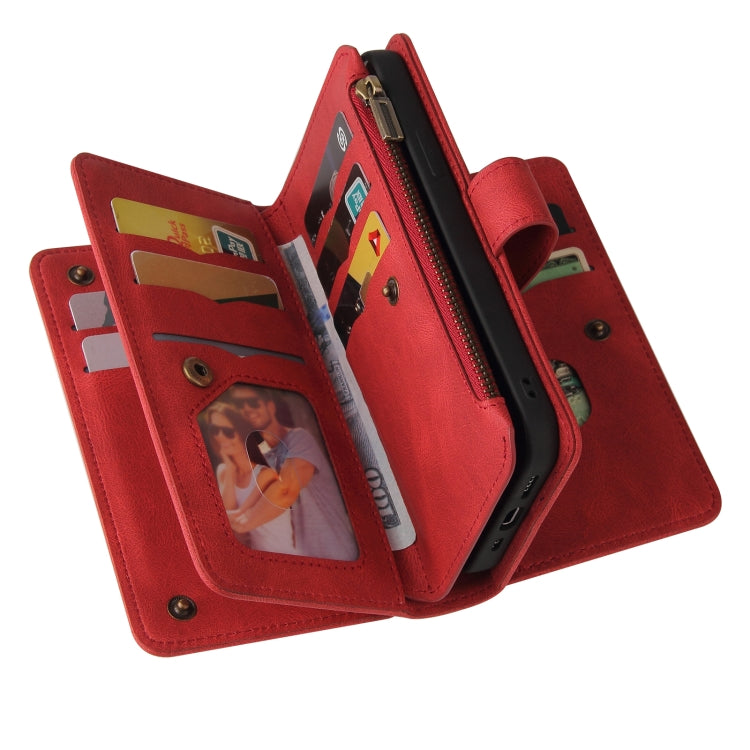 For OnePlus 9 Pro Skin Feel PU + TPU Horizontal Flip Leather Case With Holder & 15 Cards Slot & Wallet & Zipper Pocket & Lanyard(Red) - OnePlus Cases by PMC TechLife | Online Shopping South Africa | PMC TechLife | Buy Now Pay Later Mobicred