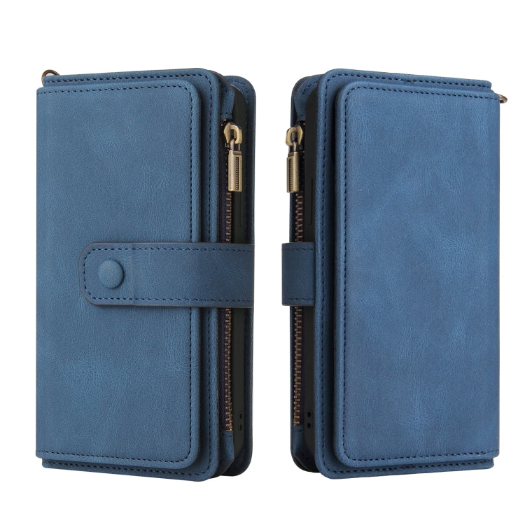For OnePlus 9 Pro Skin Feel PU + TPU Horizontal Flip Leather Case With Holder & 15 Cards Slot & Wallet & Zipper Pocket & Lanyard(Blue) - OnePlus Cases by PMC TechLife | Online Shopping South Africa | PMC TechLife | Buy Now Pay Later Mobicred