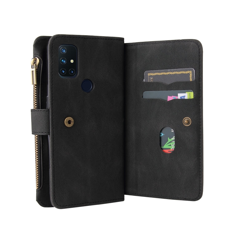 For OnePlus Nord N10 5G Skin Feel PU + TPU Horizontal Flip Leather Case With Holder & 15 Cards Slot & Wallet & Zipper Pocket & Lanyard(Black) - OnePlus Cases by PMC TechLife | Online Shopping South Africa | PMC TechLife | Buy Now Pay Later Mobicred