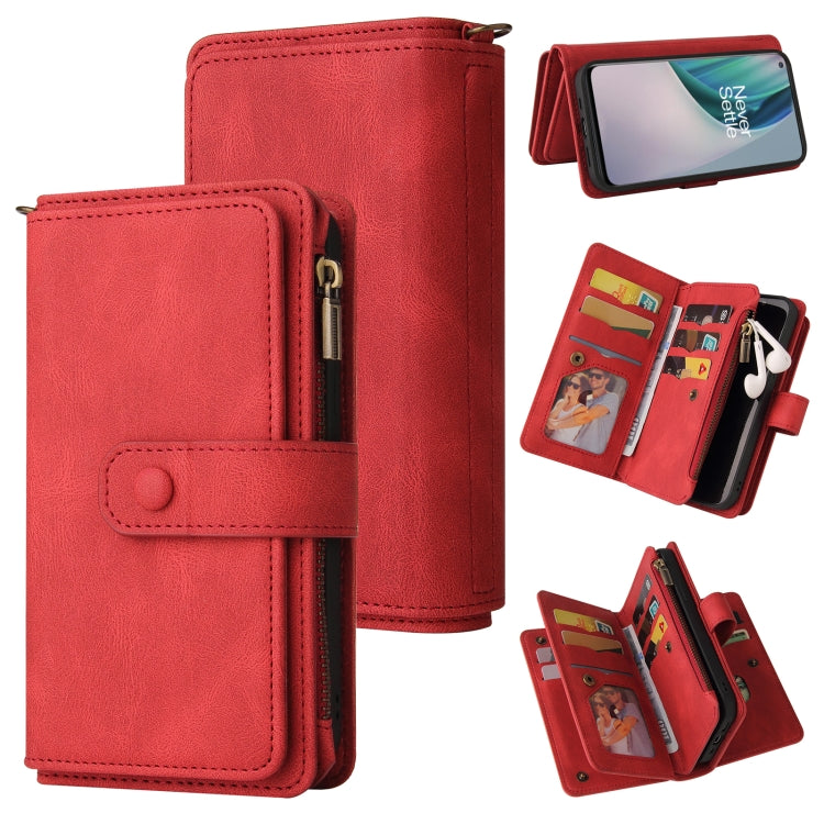 For OnePlus Nord N10 5G Skin Feel PU + TPU Horizontal Flip Leather Case With Holder & 15 Cards Slot & Wallet & Zipper Pocket & Lanyard(Red) - OnePlus Cases by PMC TechLife | Online Shopping South Africa | PMC TechLife | Buy Now Pay Later Mobicred