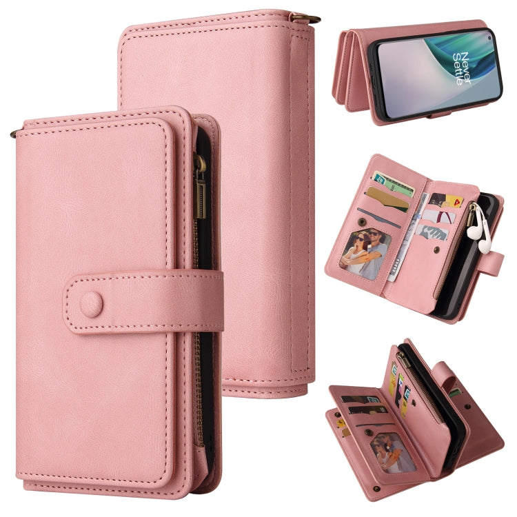 For OnePlus Nord N10 5G Skin Feel PU + TPU Horizontal Flip Leather Case With Holder & 15 Cards Slot & Wallet & Zipper Pocket & Lanyard(Pink) - OnePlus Cases by PMC TechLife | Online Shopping South Africa | PMC TechLife | Buy Now Pay Later Mobicred