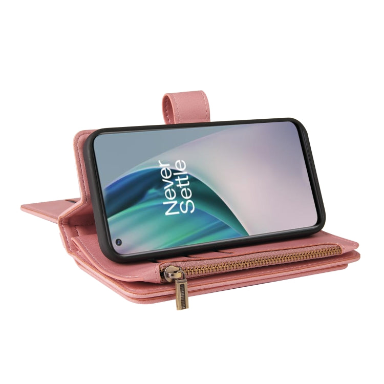 For OnePlus Nord N10 5G Skin Feel PU + TPU Horizontal Flip Leather Case With Holder & 15 Cards Slot & Wallet & Zipper Pocket & Lanyard(Pink) - OnePlus Cases by PMC TechLife | Online Shopping South Africa | PMC TechLife | Buy Now Pay Later Mobicred