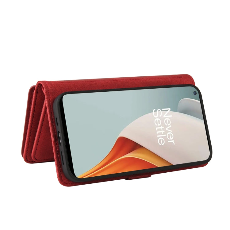 For OnePlus Nord N100 5G Skin Feel PU + TPU Horizontal Flip Leather Case With Holder & 15 Cards Slot & Wallet & Zipper Pocket & Lanyard(Red) - OnePlus Cases by PMC TechLife | Online Shopping South Africa | PMC TechLife | Buy Now Pay Later Mobicred