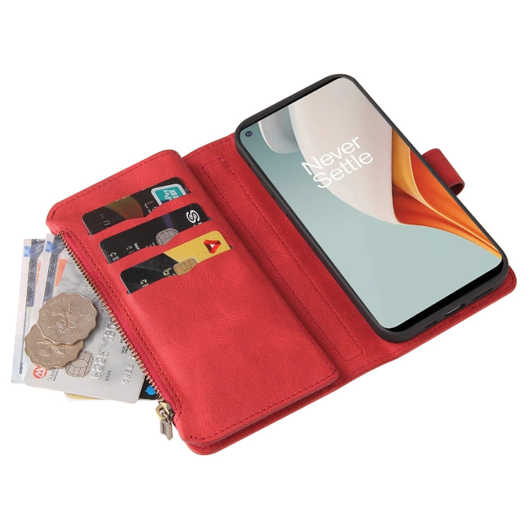 For OnePlus Nord N100 5G Skin Feel PU + TPU Horizontal Flip Leather Case With Holder & 15 Cards Slot & Wallet & Zipper Pocket & Lanyard(Red) - OnePlus Cases by PMC TechLife | Online Shopping South Africa | PMC TechLife | Buy Now Pay Later Mobicred