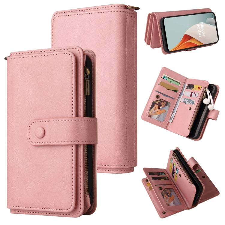 For OnePlus Nord N100 5G Skin Feel PU + TPU Horizontal Flip Leather Case With Holder & 15 Cards Slot & Wallet & Zipper Pocket & Lanyard(Pink) - OnePlus Cases by PMC TechLife | Online Shopping South Africa | PMC TechLife | Buy Now Pay Later Mobicred