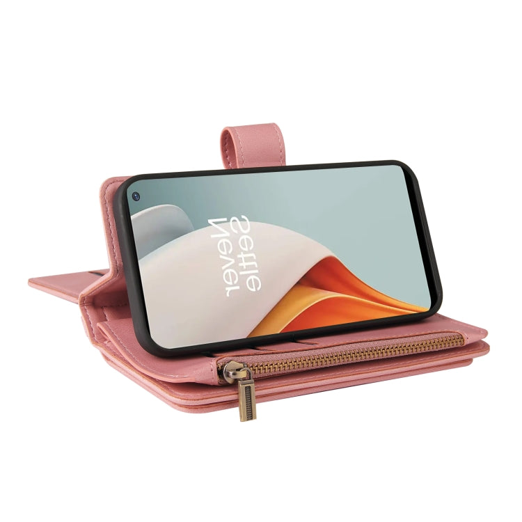 For OnePlus Nord N100 5G Skin Feel PU + TPU Horizontal Flip Leather Case With Holder & 15 Cards Slot & Wallet & Zipper Pocket & Lanyard(Pink) - OnePlus Cases by PMC TechLife | Online Shopping South Africa | PMC TechLife | Buy Now Pay Later Mobicred