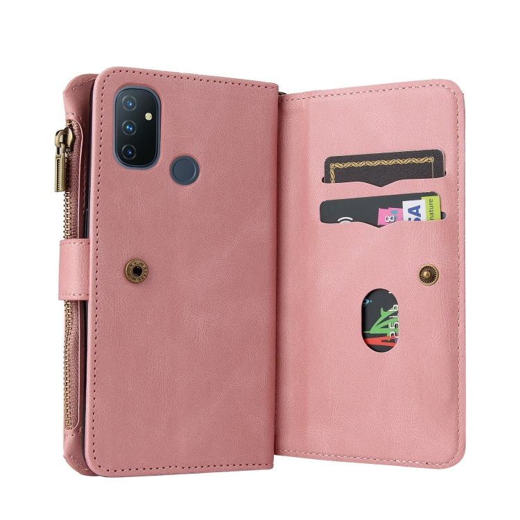For OnePlus Nord N100 5G Skin Feel PU + TPU Horizontal Flip Leather Case With Holder & 15 Cards Slot & Wallet & Zipper Pocket & Lanyard(Pink) - OnePlus Cases by PMC TechLife | Online Shopping South Africa | PMC TechLife | Buy Now Pay Later Mobicred