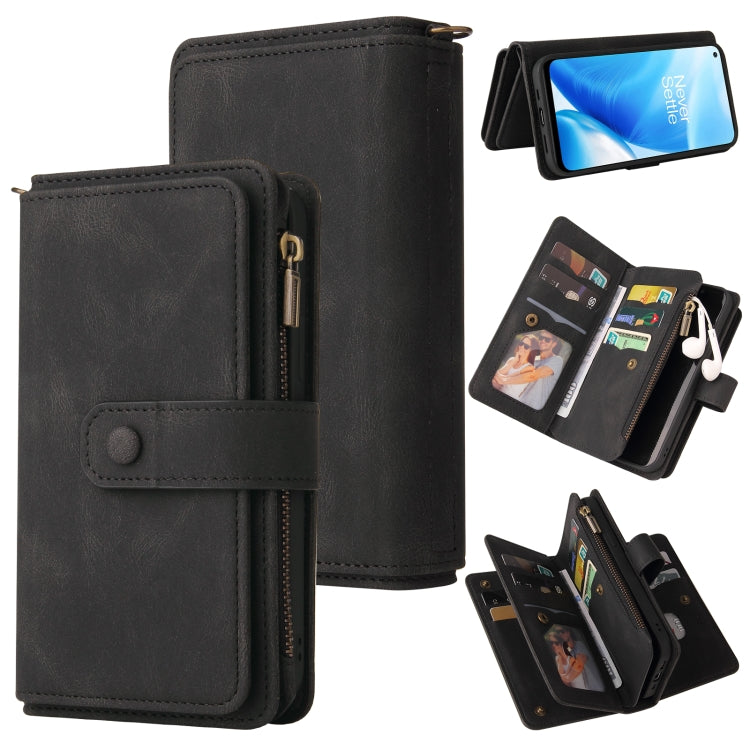 For OnePlus Nord N200 5G Skin Feel PU + TPU Horizontal Flip Leather Case With Holder & 15 Cards Slot & Wallet & Zipper Pocket & Lanyard(Black) - free shipping - PMC TechLife - Order now!