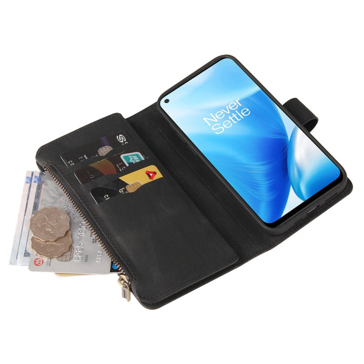 For OnePlus Nord N200 5G Skin Feel PU + TPU Horizontal Flip Leather Case With Holder & 15 Cards Slot & Wallet & Zipper Pocket & Lanyard(Black) - free shipping - PMC TechLife - Order now!
