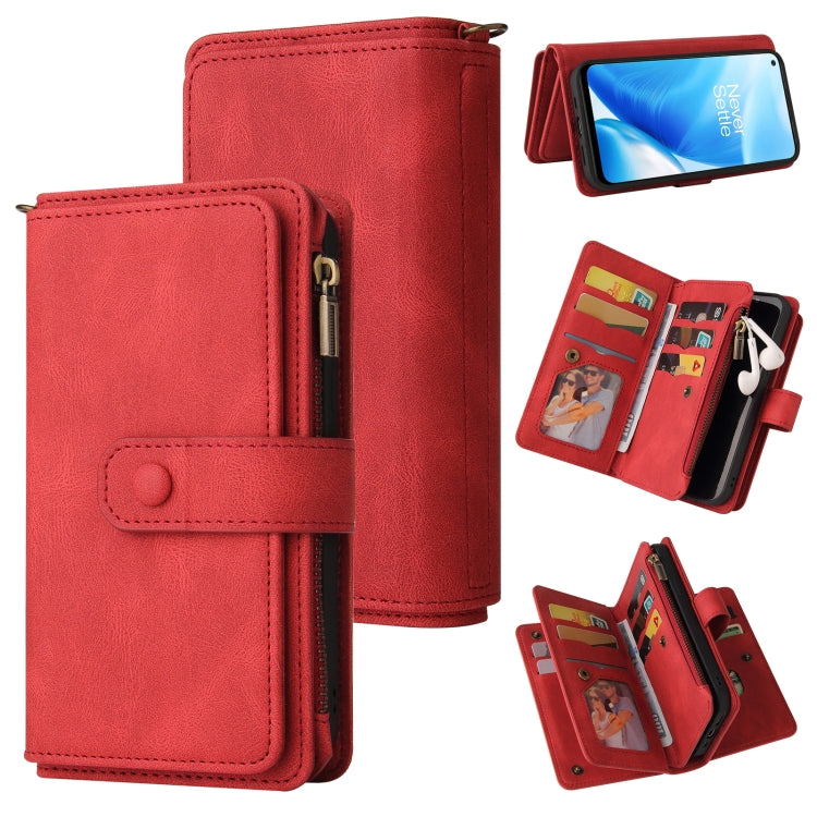 For OnePlus Nord N200 5G Skin Feel PU + TPU Horizontal Flip Leather Case With Holder & 15 Cards Slot & Wallet & Zipper Pocket & Lanyard(Red) - OnePlus Cases by PMC TechLife | Online Shopping South Africa | PMC TechLife | Buy Now Pay Later Mobicred