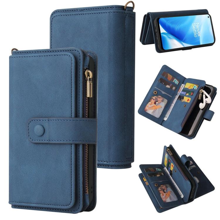 For OnePlus Nord N200 5G Skin Feel PU + TPU Horizontal Flip Leather Case With Holder & 15 Cards Slot & Wallet & Zipper Pocket & Lanyard(Blue) - OnePlus Cases by PMC TechLife | Online Shopping South Africa | PMC TechLife | Buy Now Pay Later Mobicred
