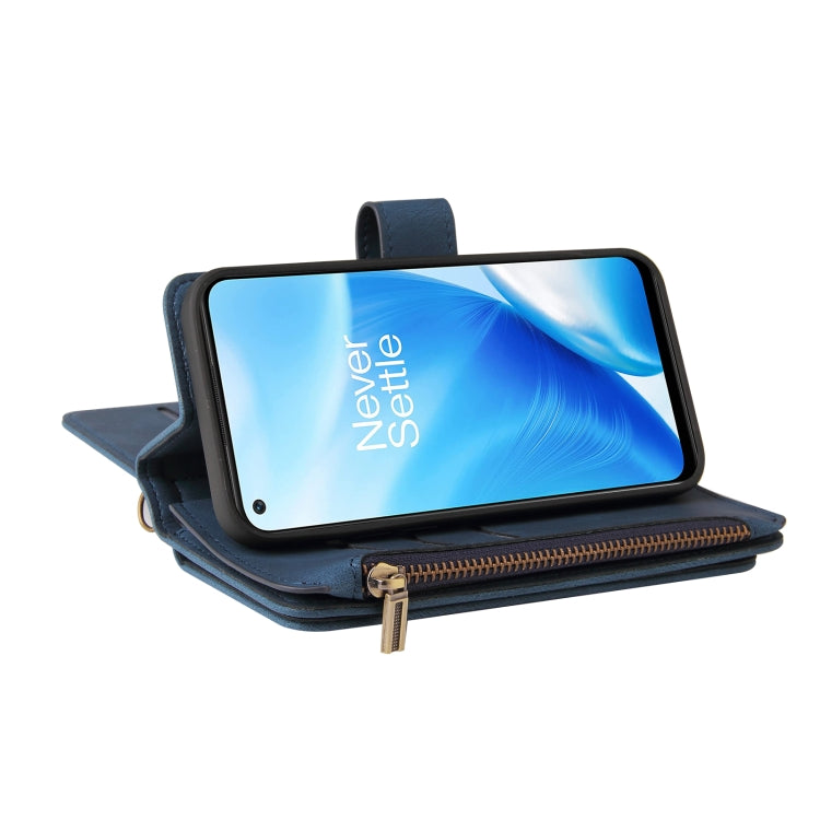 For OnePlus Nord N200 5G Skin Feel PU + TPU Horizontal Flip Leather Case With Holder & 15 Cards Slot & Wallet & Zipper Pocket & Lanyard(Blue) - OnePlus Cases by PMC TechLife | Online Shopping South Africa | PMC TechLife | Buy Now Pay Later Mobicred