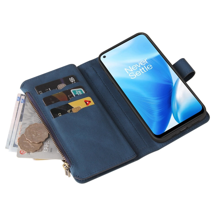 For OnePlus Nord N200 5G Skin Feel PU + TPU Horizontal Flip Leather Case With Holder & 15 Cards Slot & Wallet & Zipper Pocket & Lanyard(Blue) - OnePlus Cases by PMC TechLife | Online Shopping South Africa | PMC TechLife | Buy Now Pay Later Mobicred