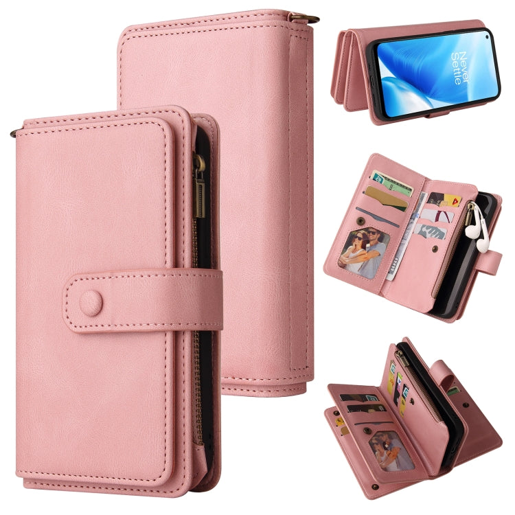 For OnePlus Nord N200 5G Skin Feel PU + TPU Horizontal Flip Leather Case With Holder & 15 Cards Slot & Wallet & Zipper Pocket & Lanyard(Pink) - OnePlus Cases by PMC TechLife | Online Shopping South Africa | PMC TechLife | Buy Now Pay Later Mobicred