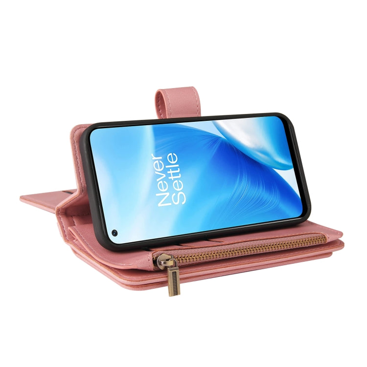 For OnePlus Nord N200 5G Skin Feel PU + TPU Horizontal Flip Leather Case With Holder & 15 Cards Slot & Wallet & Zipper Pocket & Lanyard(Pink) - OnePlus Cases by PMC TechLife | Online Shopping South Africa | PMC TechLife | Buy Now Pay Later Mobicred