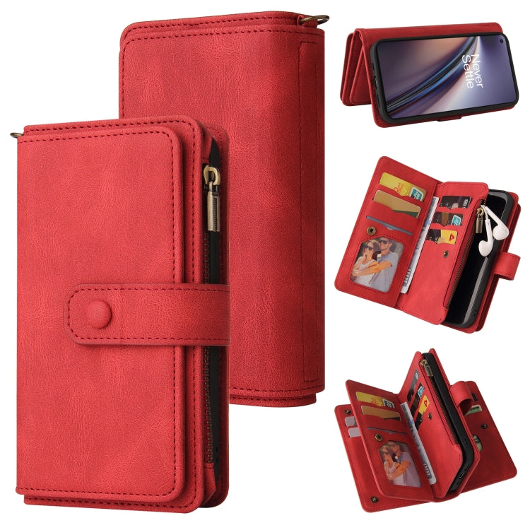 For OnePlus Nord CE 5G Skin Feel PU + TPU Horizontal Flip Leather Case With Holder & 15 Cards Slot & Wallet & Zipper Pocket & Lanyard(Red) - OnePlus Cases by PMC TechLife | Online Shopping South Africa | PMC TechLife | Buy Now Pay Later Mobicred