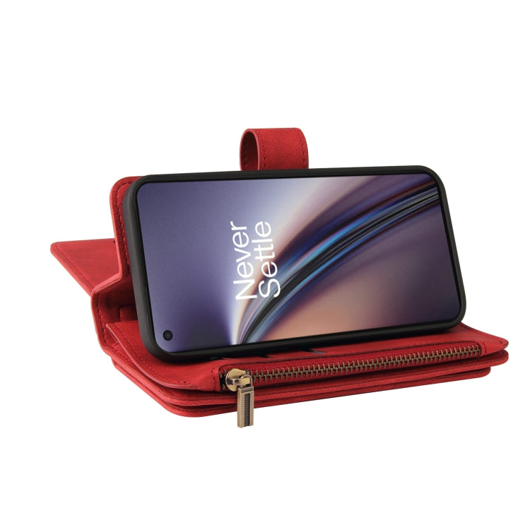 For OnePlus Nord CE 5G Skin Feel PU + TPU Horizontal Flip Leather Case With Holder & 15 Cards Slot & Wallet & Zipper Pocket & Lanyard(Red) - OnePlus Cases by PMC TechLife | Online Shopping South Africa | PMC TechLife | Buy Now Pay Later Mobicred