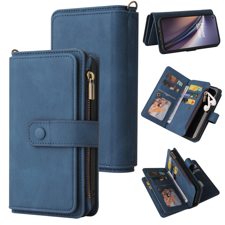 For OnePlus Nord CE 5G Skin Feel PU + TPU Horizontal Flip Leather Case With Holder & 15 Cards Slot & Wallet & Zipper Pocket & Lanyard(Blue) - OnePlus Cases by PMC TechLife | Online Shopping South Africa | PMC TechLife | Buy Now Pay Later Mobicred