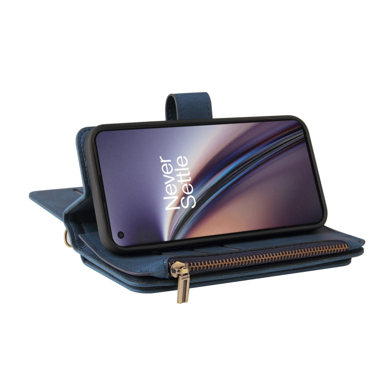 For OnePlus Nord CE 5G Skin Feel PU + TPU Horizontal Flip Leather Case With Holder & 15 Cards Slot & Wallet & Zipper Pocket & Lanyard(Blue) - OnePlus Cases by PMC TechLife | Online Shopping South Africa | PMC TechLife | Buy Now Pay Later Mobicred