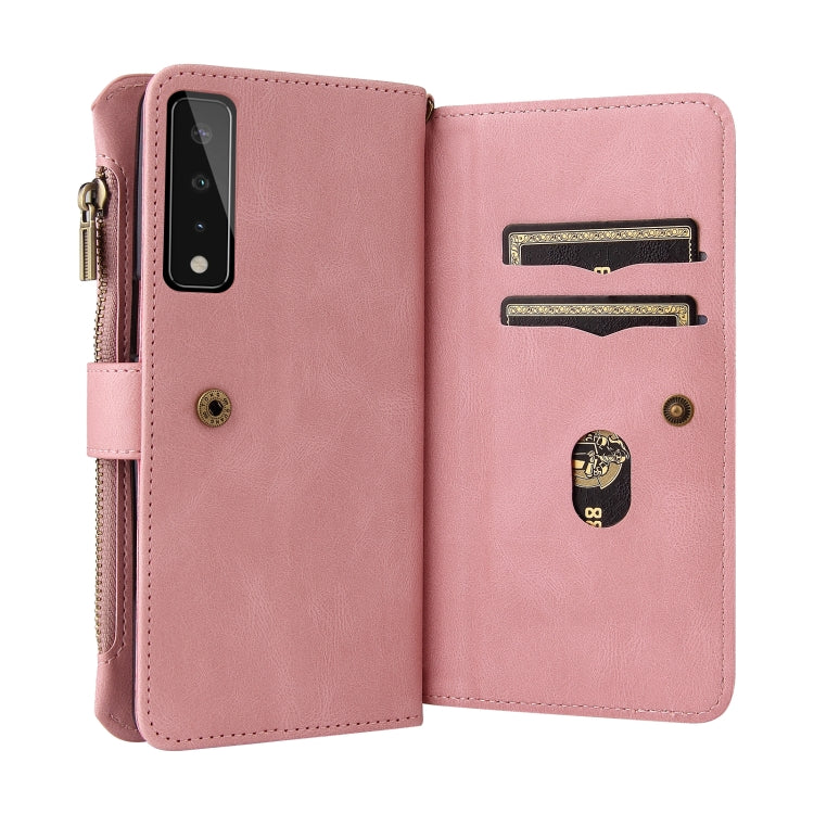 For LG Stylo 7 / Stylo 7 5G Skin Feel PU + TPU Horizontal Flip Leather Case With Holder & 15 Cards Slot & Wallet & Zipper Pocket & Lanyard(Pink) - LG Cases by PMC TechLife | Online Shopping South Africa | PMC TechLife | Buy Now Pay Later Mobicred