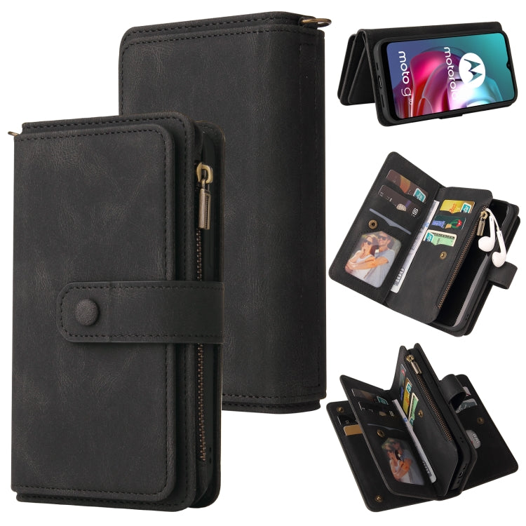 For Motorola Moto G10 Skin Feel PU + TPU Horizontal Flip Leather Case With Holder & 15 Cards Slot & Wallet & Zipper Pocket & Lanyard(Black) - Motorola Cases by PMC TechLife | Online Shopping South Africa | PMC TechLife | Buy Now Pay Later Mobicred