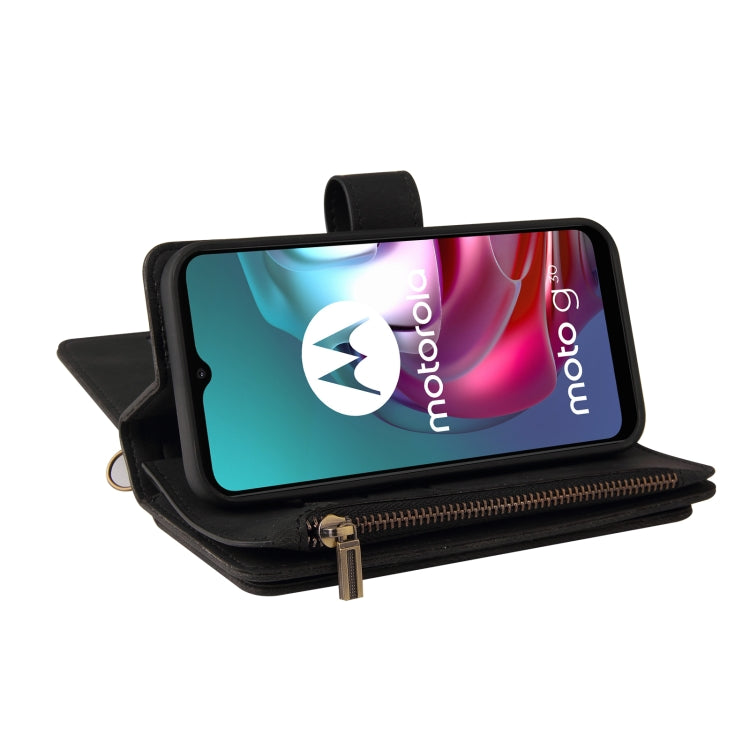 For Motorola Moto G10 Skin Feel PU + TPU Horizontal Flip Leather Case With Holder & 15 Cards Slot & Wallet & Zipper Pocket & Lanyard(Black) - Motorola Cases by PMC TechLife | Online Shopping South Africa | PMC TechLife | Buy Now Pay Later Mobicred