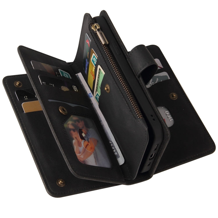 For Motorola Moto G10 Skin Feel PU + TPU Horizontal Flip Leather Case With Holder & 15 Cards Slot & Wallet & Zipper Pocket & Lanyard(Black) - Motorola Cases by PMC TechLife | Online Shopping South Africa | PMC TechLife | Buy Now Pay Later Mobicred