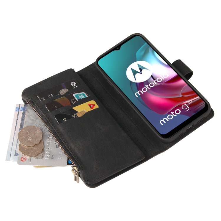 For Motorola Moto G10 Skin Feel PU + TPU Horizontal Flip Leather Case With Holder & 15 Cards Slot & Wallet & Zipper Pocket & Lanyard(Black) - Motorola Cases by PMC TechLife | Online Shopping South Africa | PMC TechLife | Buy Now Pay Later Mobicred