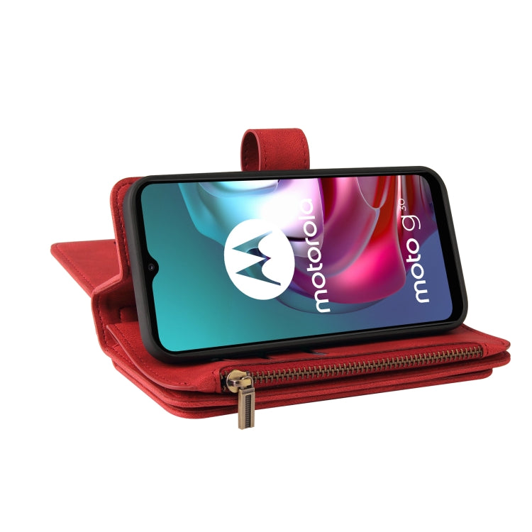 For Motorola Moto G10 Skin Feel PU + TPU Horizontal Flip Leather Case With Holder & 15 Cards Slot & Wallet & Zipper Pocket & Lanyard(Red) - Motorola Cases by PMC TechLife | Online Shopping South Africa | PMC TechLife | Buy Now Pay Later Mobicred