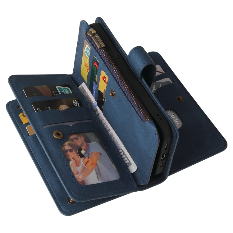 For Motorola Moto G10 Skin Feel PU + TPU Horizontal Flip Leather Case With Holder & 15 Cards Slot & Wallet & Zipper Pocket & Lanyard(Blue) - Motorola Cases by PMC TechLife | Online Shopping South Africa | PMC TechLife | Buy Now Pay Later Mobicred