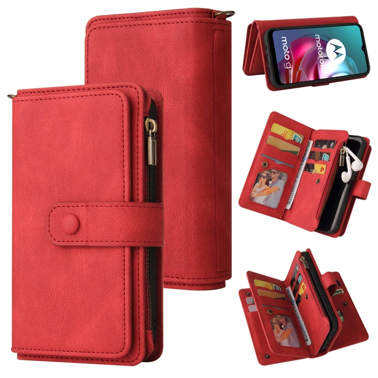 For Motorola Moto G30 Skin Feel PU + TPU Horizontal Flip Leather Case With Holder & 15 Cards Slot & Wallet & Zipper Pocket & Lanyard(Red) - Motorola Cases by PMC TechLife | Online Shopping South Africa | PMC TechLife | Buy Now Pay Later Mobicred