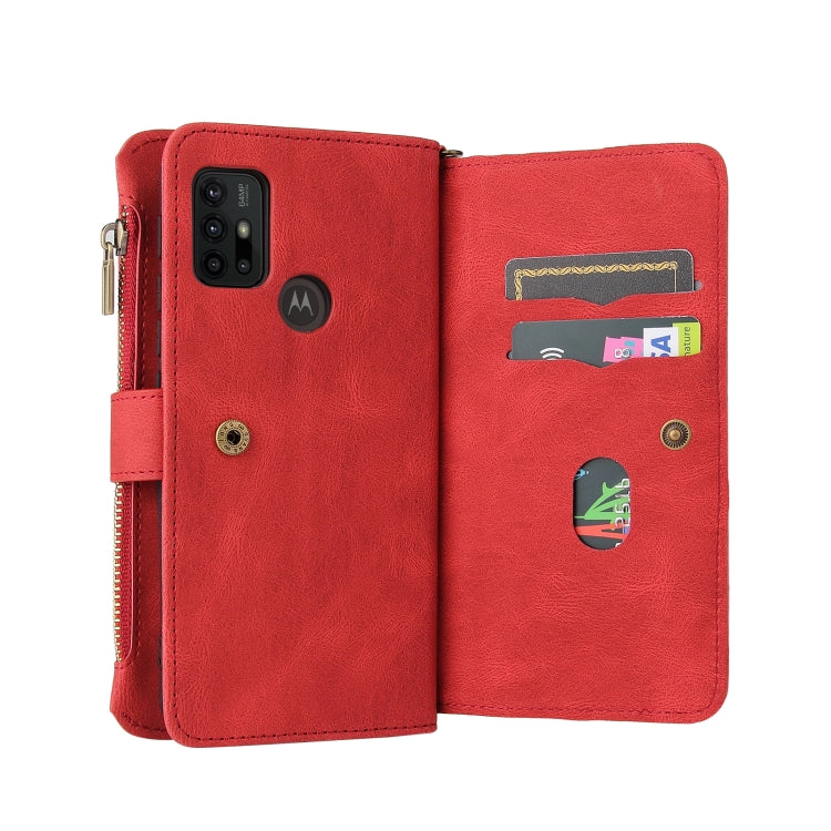 For Motorola Moto G30 Skin Feel PU + TPU Horizontal Flip Leather Case With Holder & 15 Cards Slot & Wallet & Zipper Pocket & Lanyard(Red) - Motorola Cases by PMC TechLife | Online Shopping South Africa | PMC TechLife | Buy Now Pay Later Mobicred