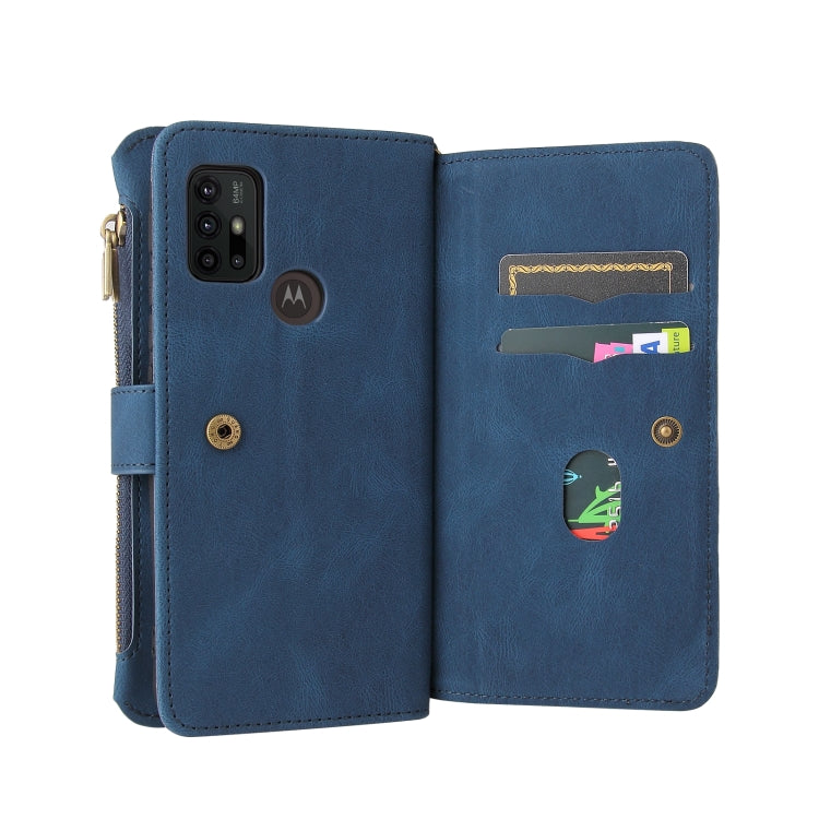 For Motorola Moto G30 Skin Feel PU + TPU Horizontal Flip Leather Case With Holder & 15 Cards Slot & Wallet & Zipper Pocket & Lanyard(Blue) - Motorola Cases by PMC TechLife | Online Shopping South Africa | PMC TechLife | Buy Now Pay Later Mobicred