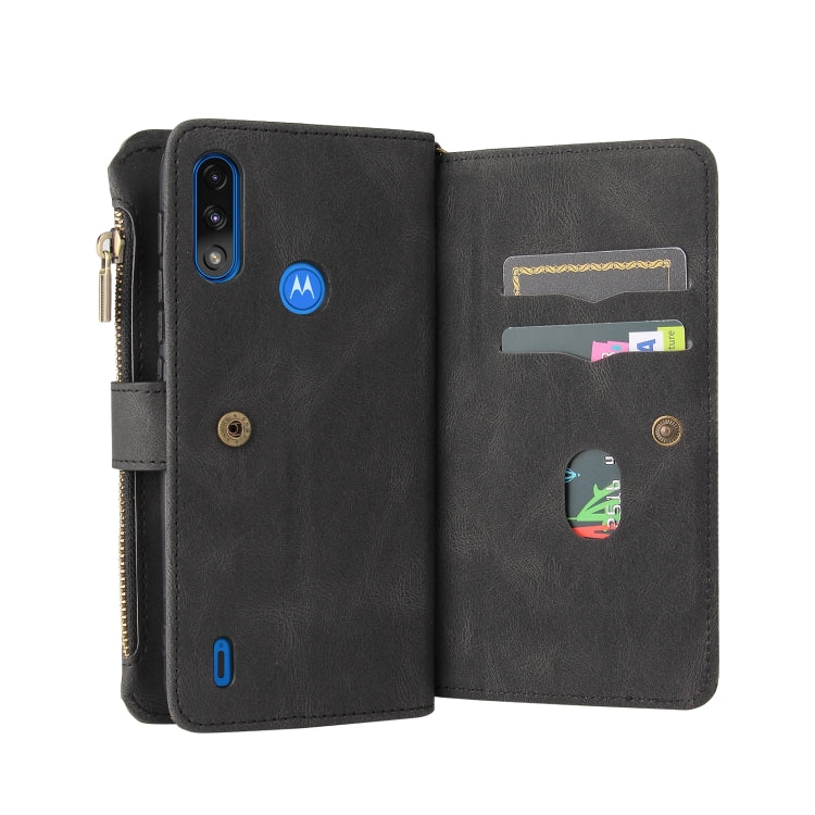 For Motorola Moto E7 Power Skin Feel PU + TPU Horizontal Flip Leather Case With Holder & 15 Cards Slot & Wallet & Zipper Pocket & Lanyard(Black) - Motorola Cases by PMC TechLife | Online Shopping South Africa | PMC TechLife | Buy Now Pay Later Mobicred