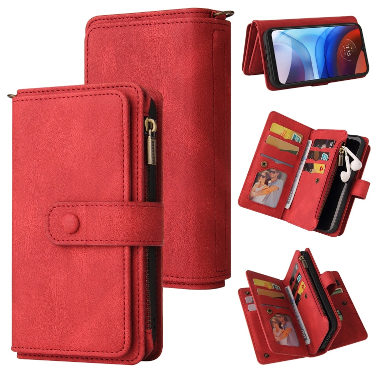 For Motorola Moto E7 Power Skin Feel PU + TPU Horizontal Flip Leather Case With Holder & 15 Cards Slot & Wallet & Zipper Pocket & Lanyard(Red) - Motorola Cases by PMC TechLife | Online Shopping South Africa | PMC TechLife | Buy Now Pay Later Mobicred